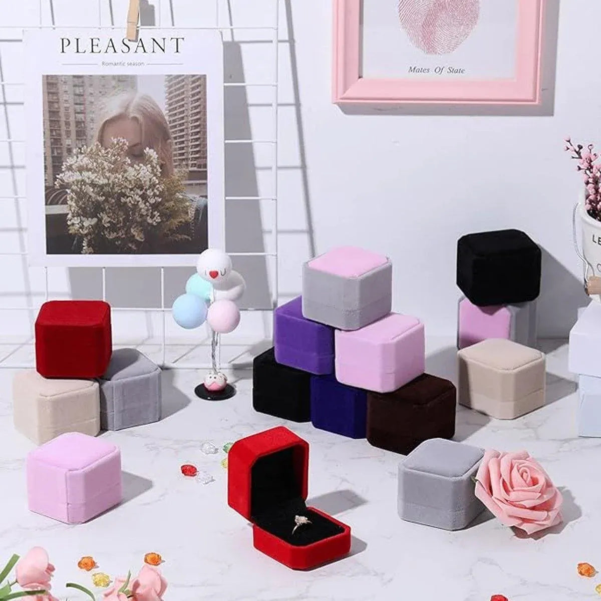 10X Flannel Ring Jewelry Earring Ring Jewelry Boxes Exquisite Gift Organizer - Apricot