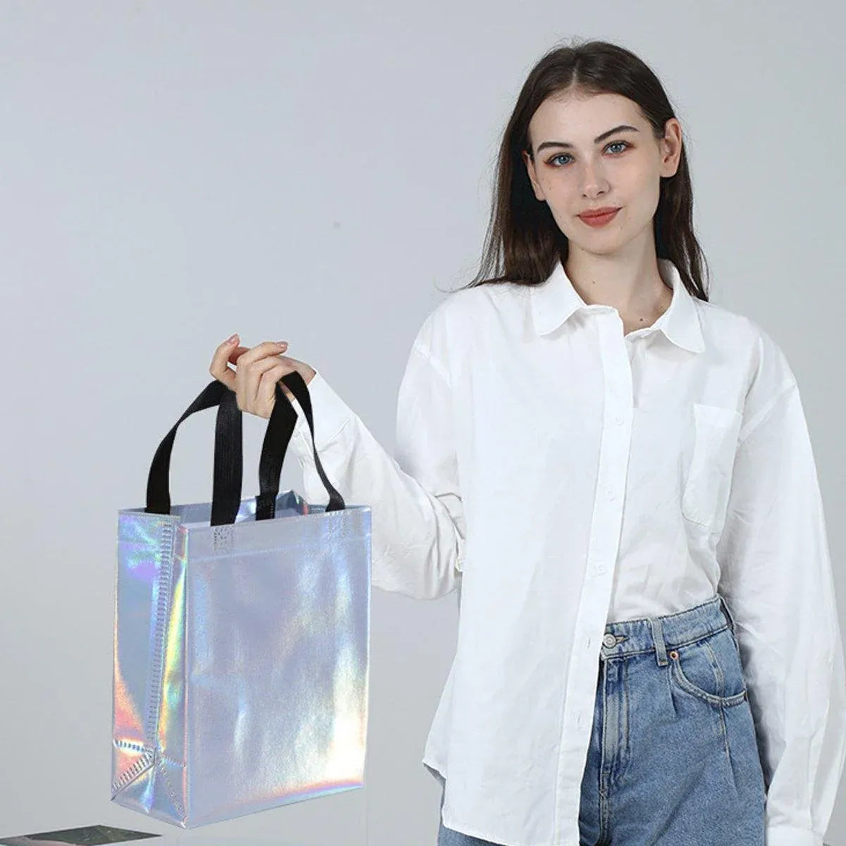 24pcs Laser Non Woven Gift Bags Tote Bags for Party Favor Wedding and Birthday - Rose Red