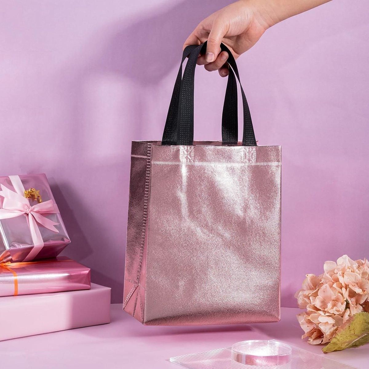 24pcs Laser Non Woven Gift Bags Tote Bags for Party Favor Wedding and Birthday - Rose Red