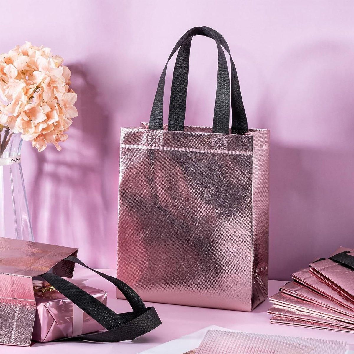 24pcs Laser Non Woven Gift Bags Tote Bags for Party Favor Wedding and Birthday - Rose Red