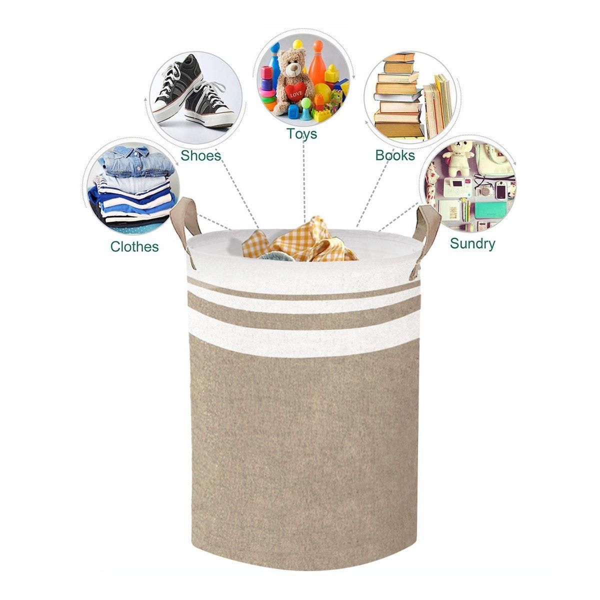Foldable Canvas Laundry Basket for Dirty Clothes Storage Bag Hamper Organizer - Grey