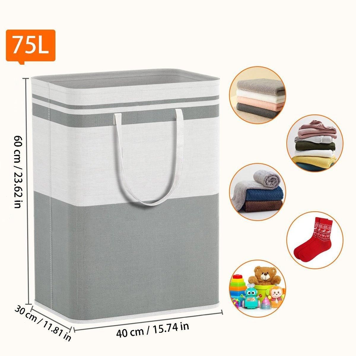 Foldable Canvas Laundry Basket for Dirty Clothes Storage Bag Hamper Organizer - Grey
