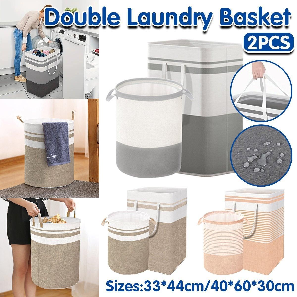 Foldable Canvas Laundry Basket for Dirty Clothes Storage Bag Hamper Organizer - Grey