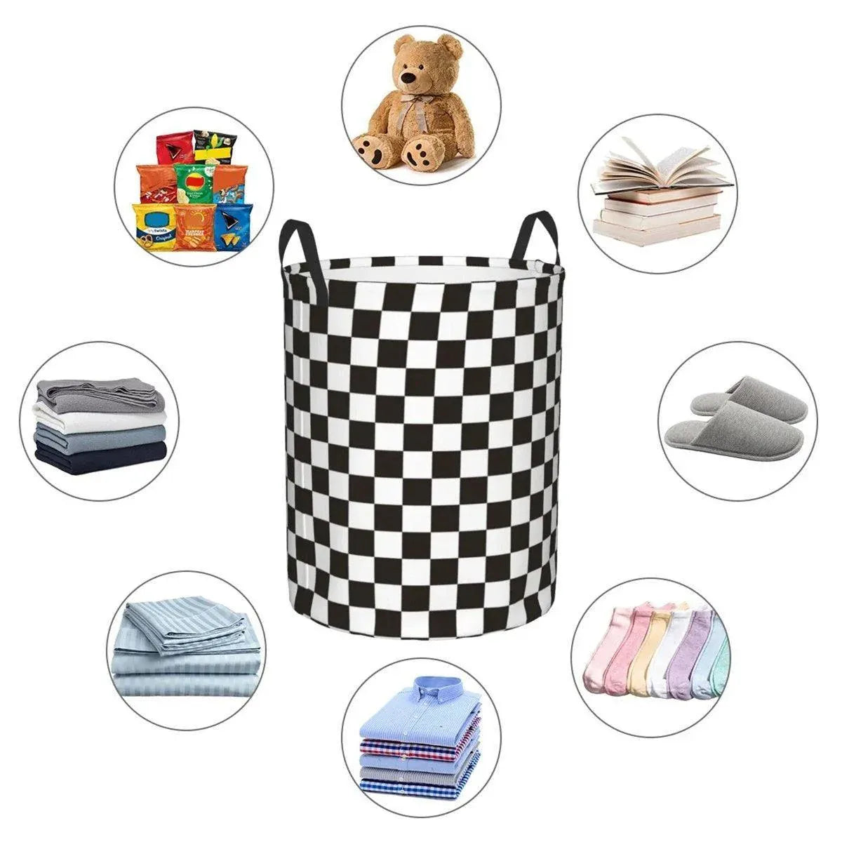 Foldable Laundry Basket Dirty Clothes Hamper Toy Storage Organizer Storage Bin - Black And White Chess