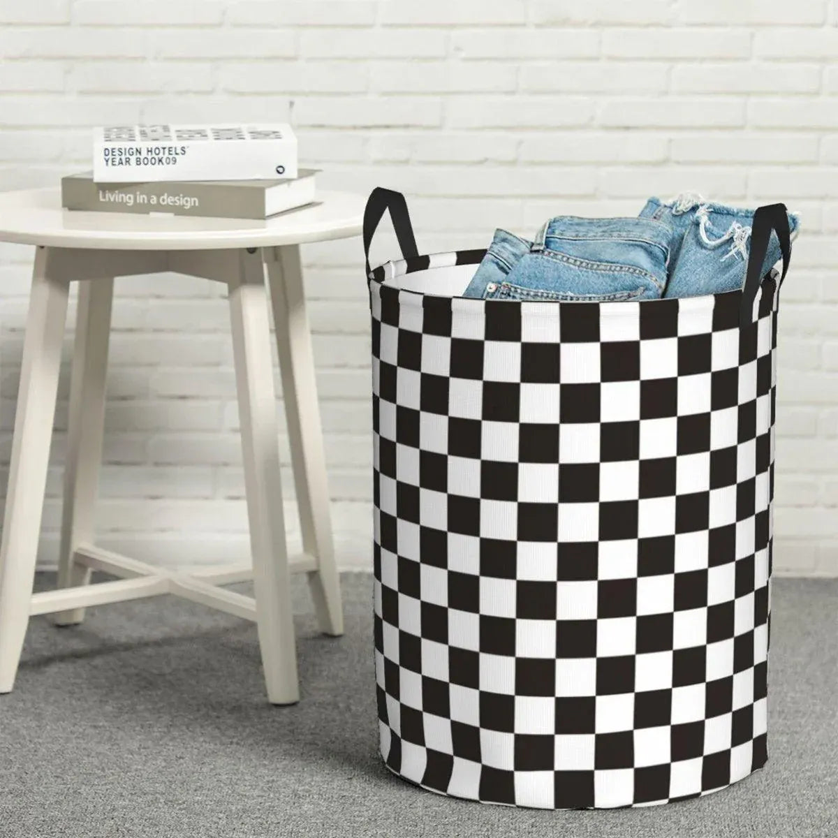 Foldable Laundry Basket Dirty Clothes Hamper Toy Storage Organizer Storage Bin - Black And White Chess