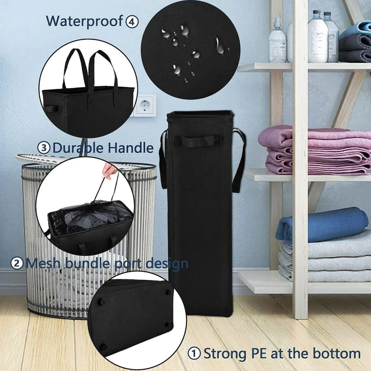 Foldable Large Capacity Oxford Cloth Laundry Basket Toy Storage Bag Household - Navy Blue