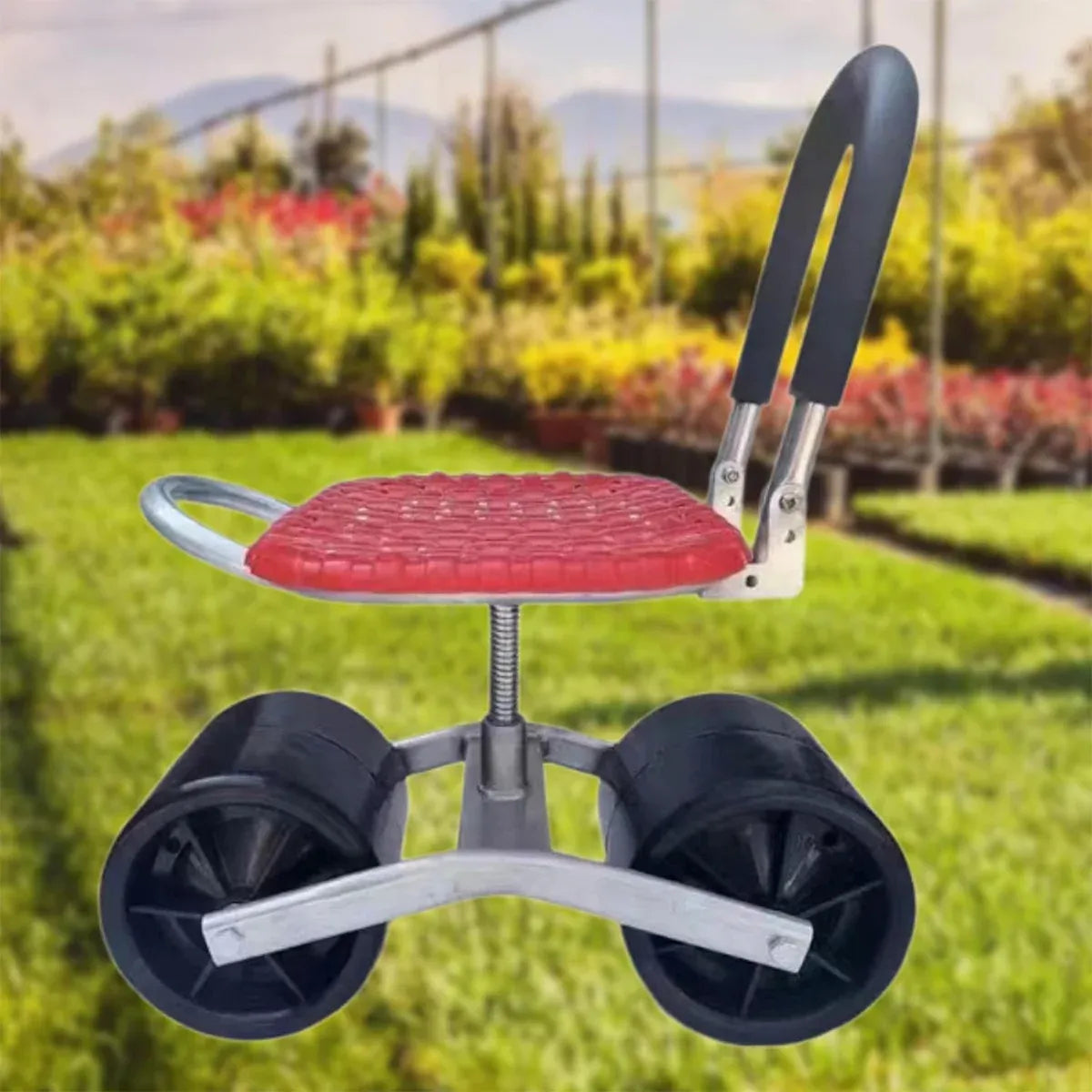 Greenhouse Garden Mobile Wheeled Stool Sturdy Durable Non Slip Seat Easy to Move