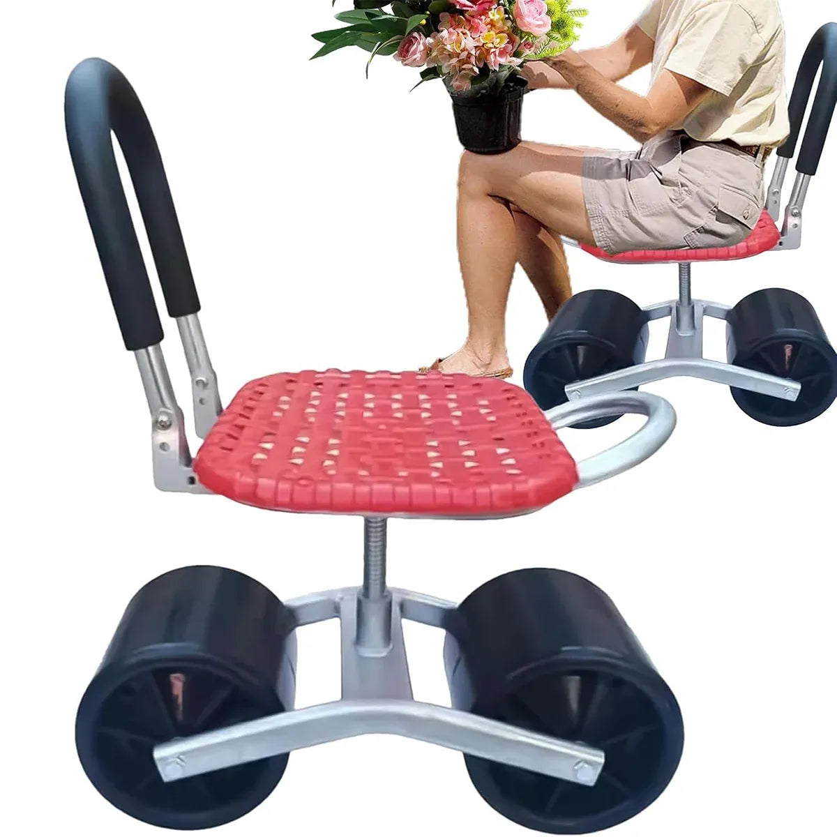Greenhouse Garden Mobile Wheeled Stool Sturdy Durable Non Slip Seat Easy to Move
