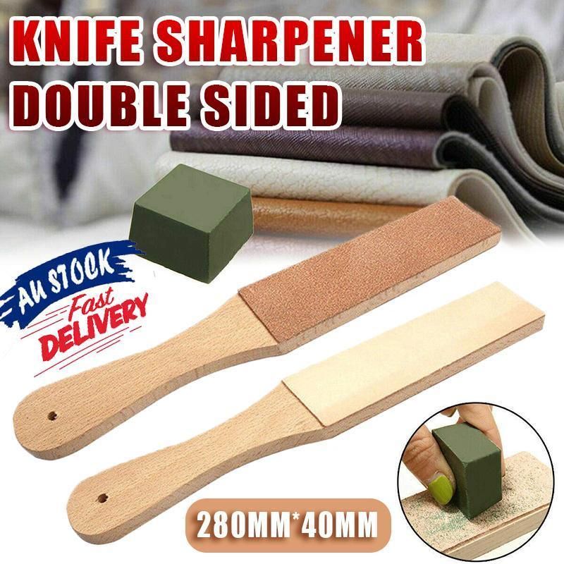 Dual Sided Leather Strop Knife Sharpening Paddle with Green Polishing Compound