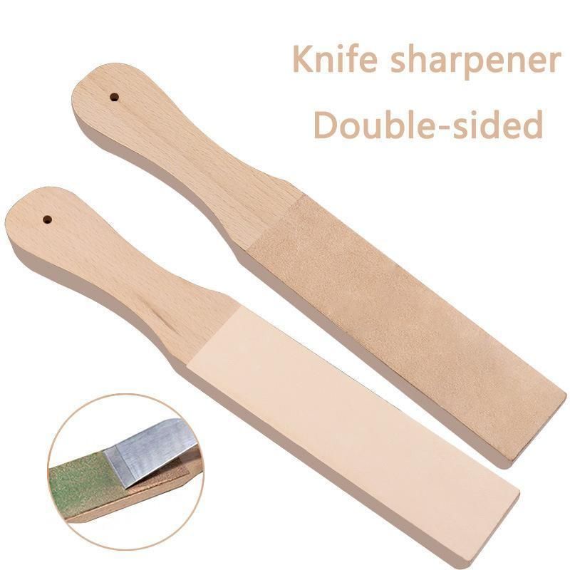 Dual Sided Leather Strop Knife Sharpening Paddle with Green Polishing Compound
