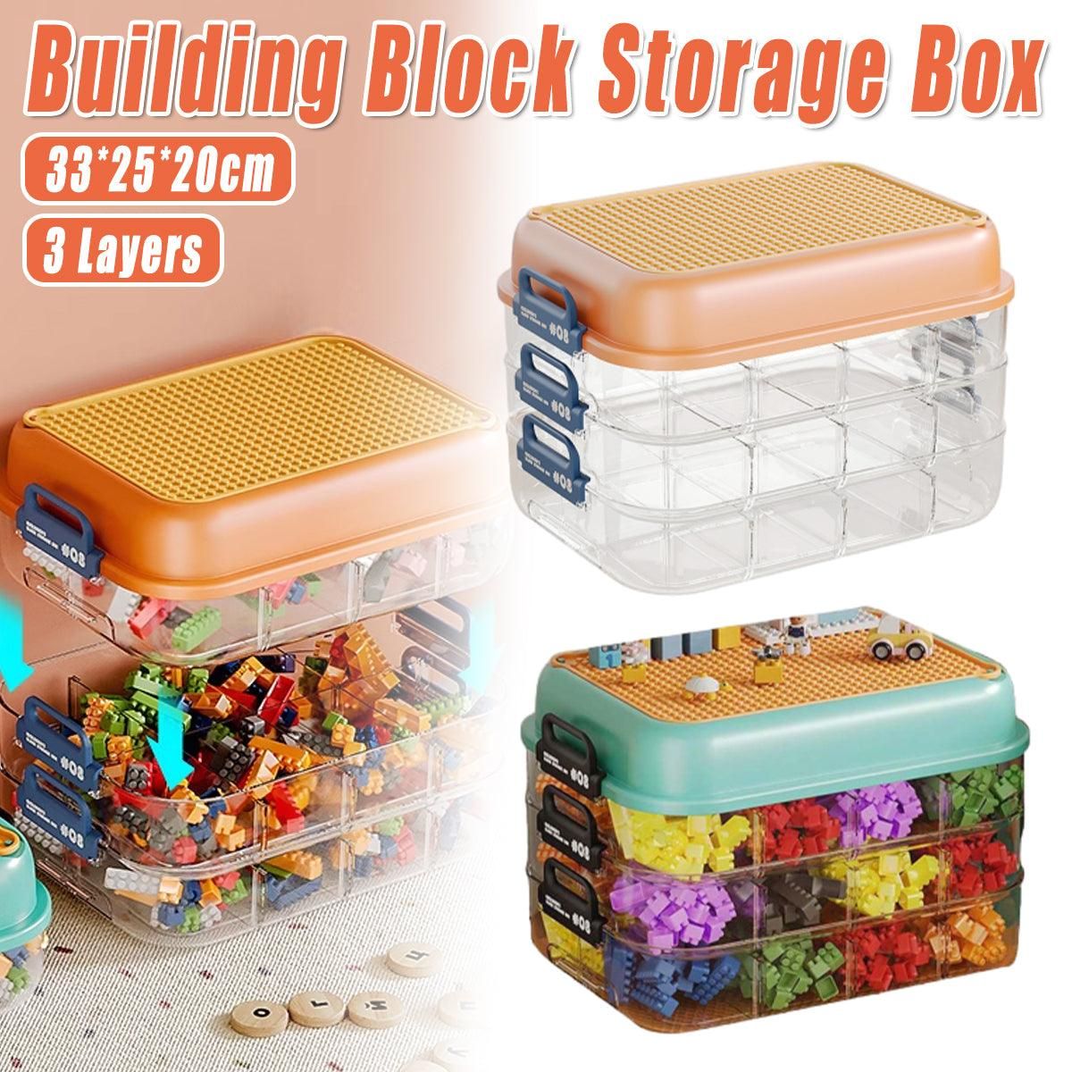3-Layer Stackable Storage Box for Building Blocks Toy Organizer with Sorting Trays - Orange