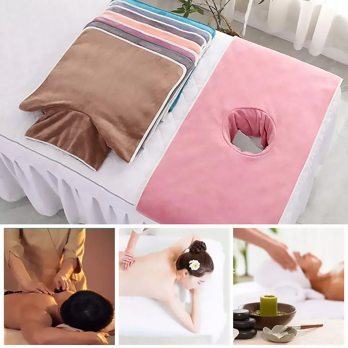 Thick Absorbent Massage Table Cover with Face Hole Soft Spa Beauty Salon Sheet - Blue