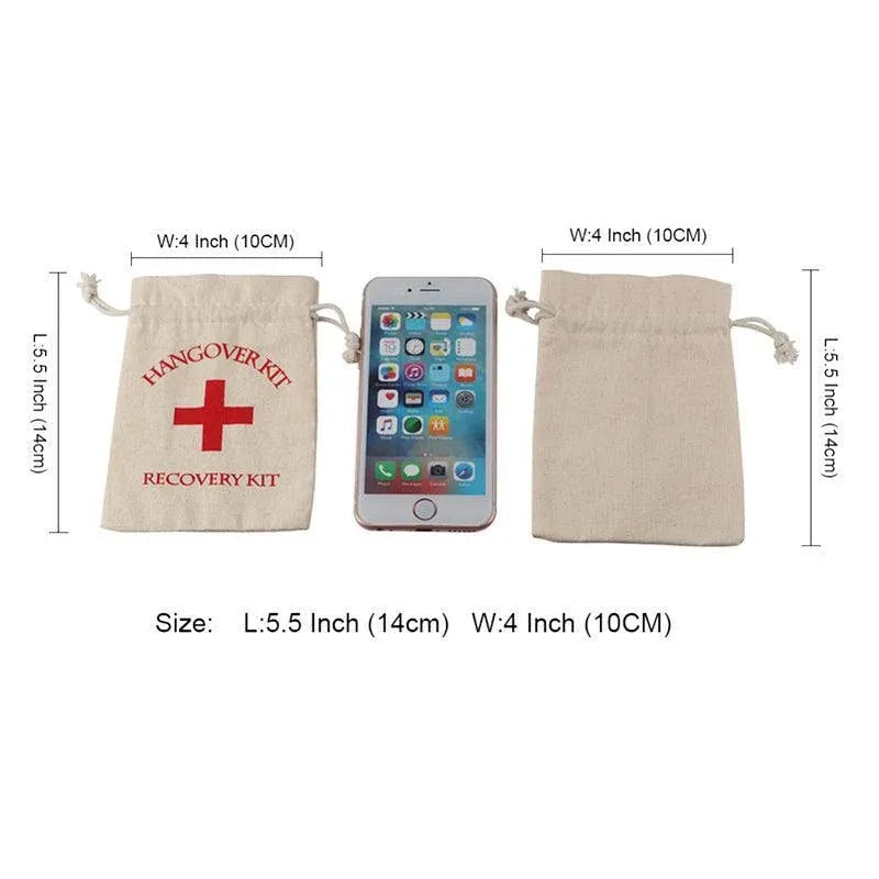 10PCS Linen Drawstring Gift Bags with Red Cross Print for Party Favour Travel Use