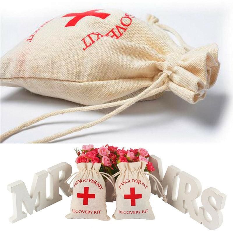 10PCS Linen Drawstring Gift Bags with Red Cross Print for Party Favour Travel Use