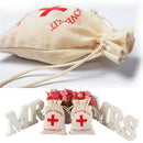 10PCS Linen Drawstring Gift Bags with Red Cross Print for Party Favour Travel Use