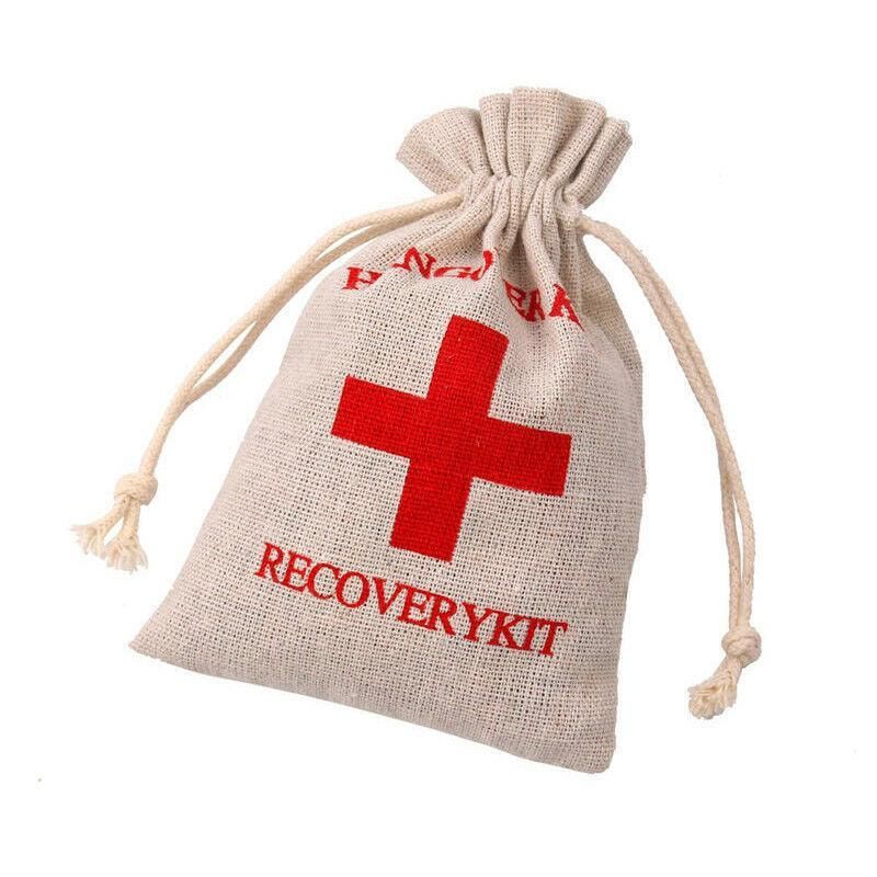 10PCS Linen Drawstring Gift Bags with Red Cross Print for Party Favour Travel Use