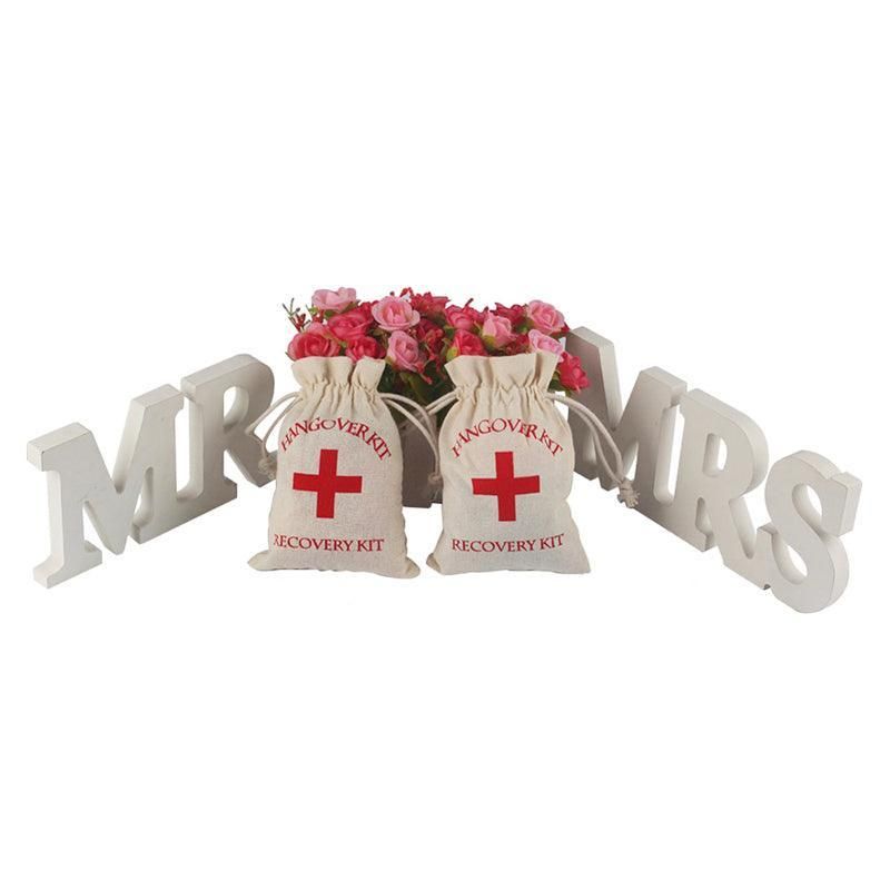 10PCS Linen Drawstring Gift Bags with Red Cross Print for Party Favour Travel Use