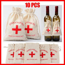 10PCS Linen Drawstring Gift Bags with Red Cross Print for Party Favour Travel Use