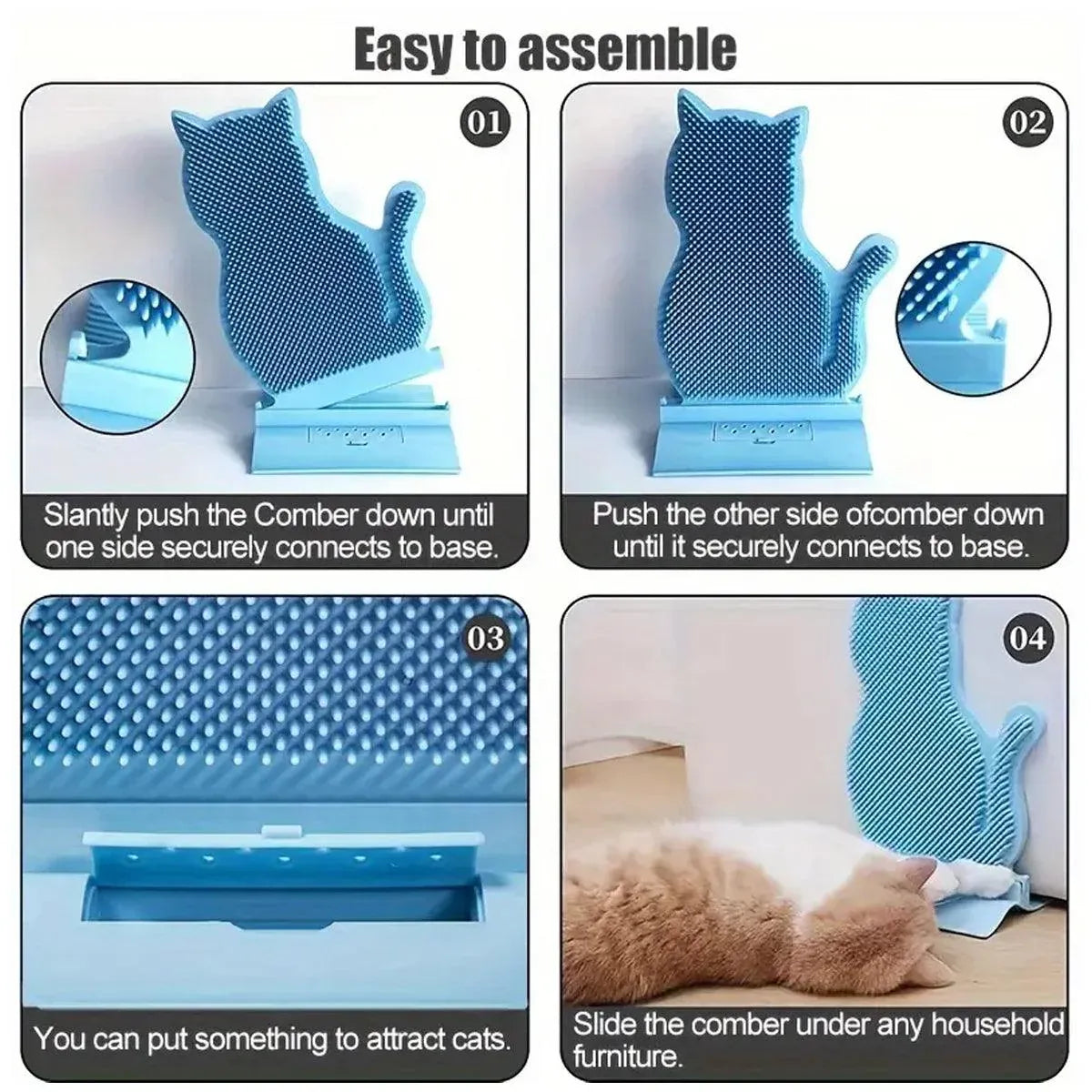 Fixed Tease Cat Scrubber Massage Brush Scratching Toy for Cats Grooming Brush - Blue