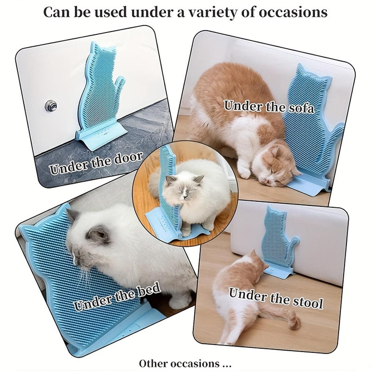 Fixed Tease Cat Scrubber Massage Brush Scratching Toy for Cats Grooming Brush - Blue