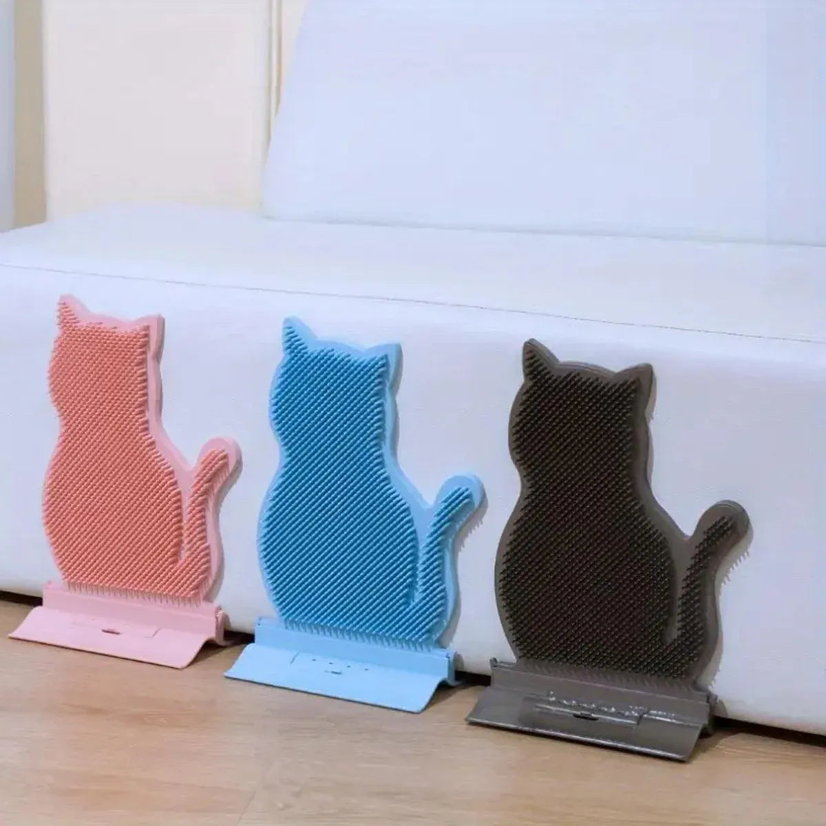 Fixed Tease Cat Scrubber Massage Brush Scratching Toy for Cats Grooming Brush - Blue