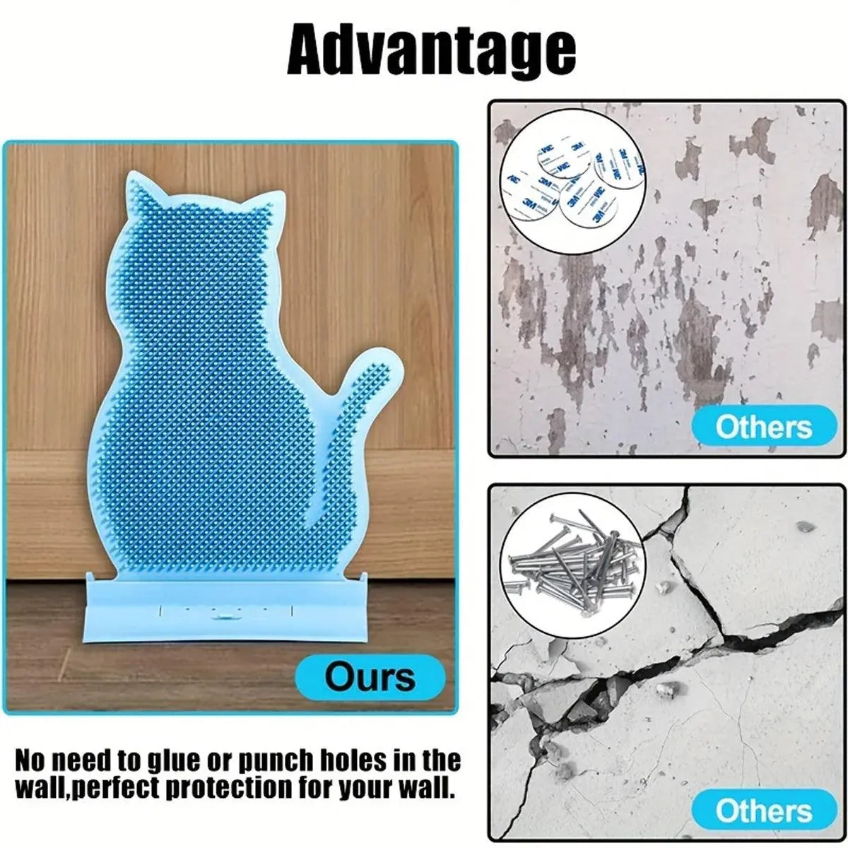 Fixed Tease Cat Scrubber Massage Brush Scratching Toy for Cats Grooming Brush - Coffee
