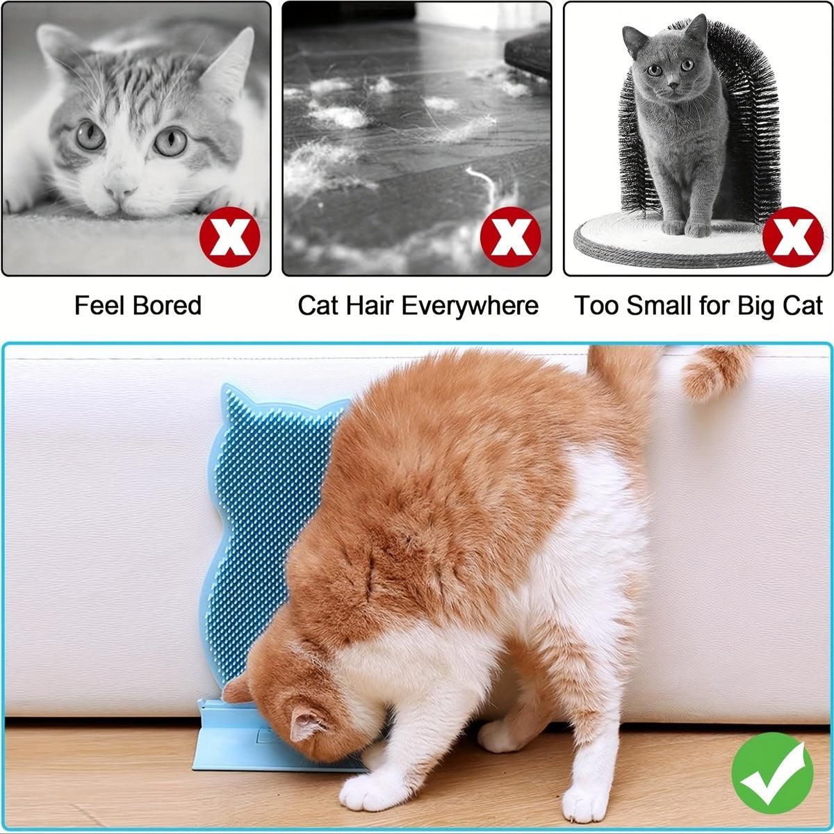 Fixed Tease Cat Scrubber Massage Brush Scratching Toy for Cats Grooming Brush - Coffee