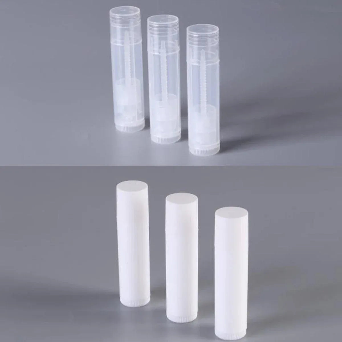 50pcs Lip Glaze Tubes Round Refillable PP Material Lip Balm Containers Red Tube - White