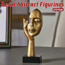Abstract Face Resin Sculpture in Gold with Black Base for Living Room