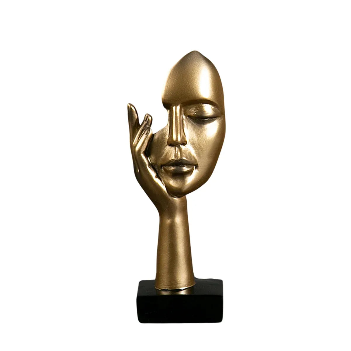 Abstract Face Resin Sculpture in Gold with Black Base for Living Room