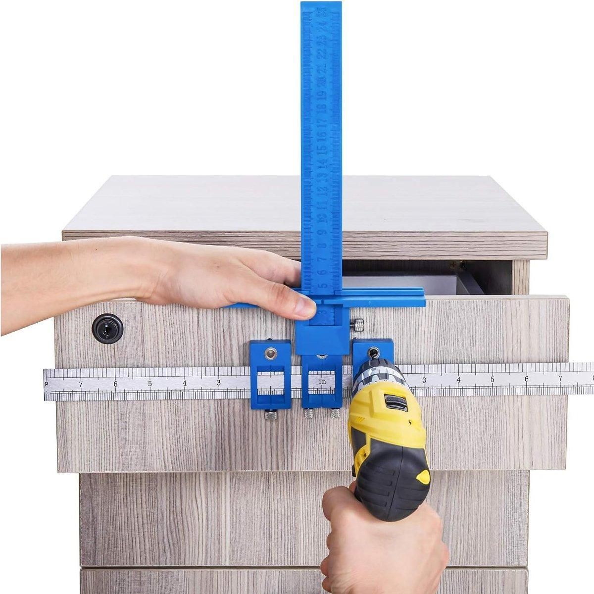 Furniture Carpentry Drill Guide Punch Locator Woodworking Hole Locator Ruler - Black