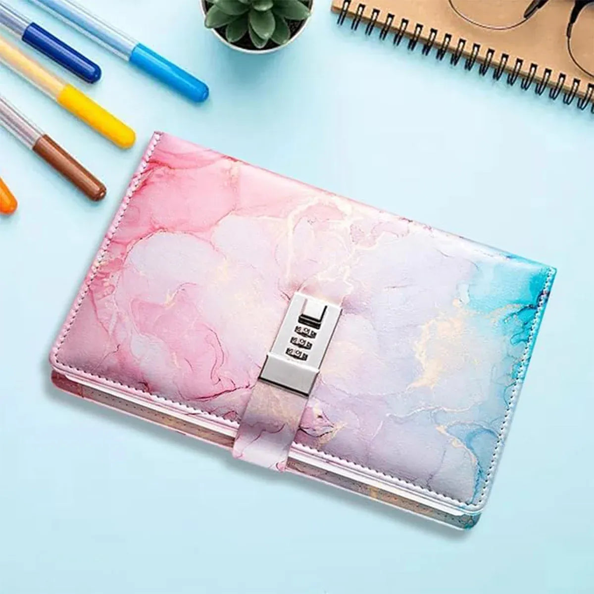 Password Book Notebook Planner Lockable Diary Journal for Office School Personal - Blue