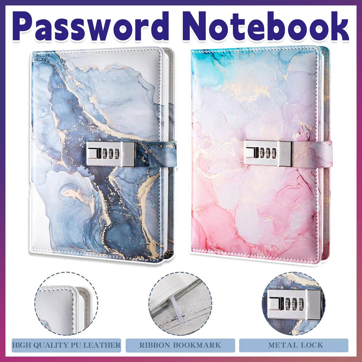 Password Book Notebook Planner Lockable Diary Journal for Office School Personal - Pink