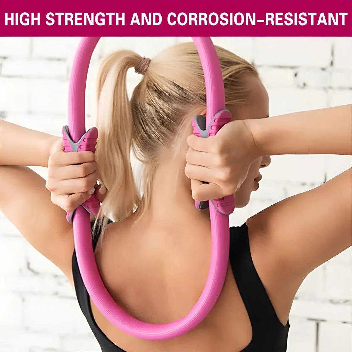 Multicolor Yoga Circle Crescent Handle Pilates Ring for Body Toning Exercise - Pink