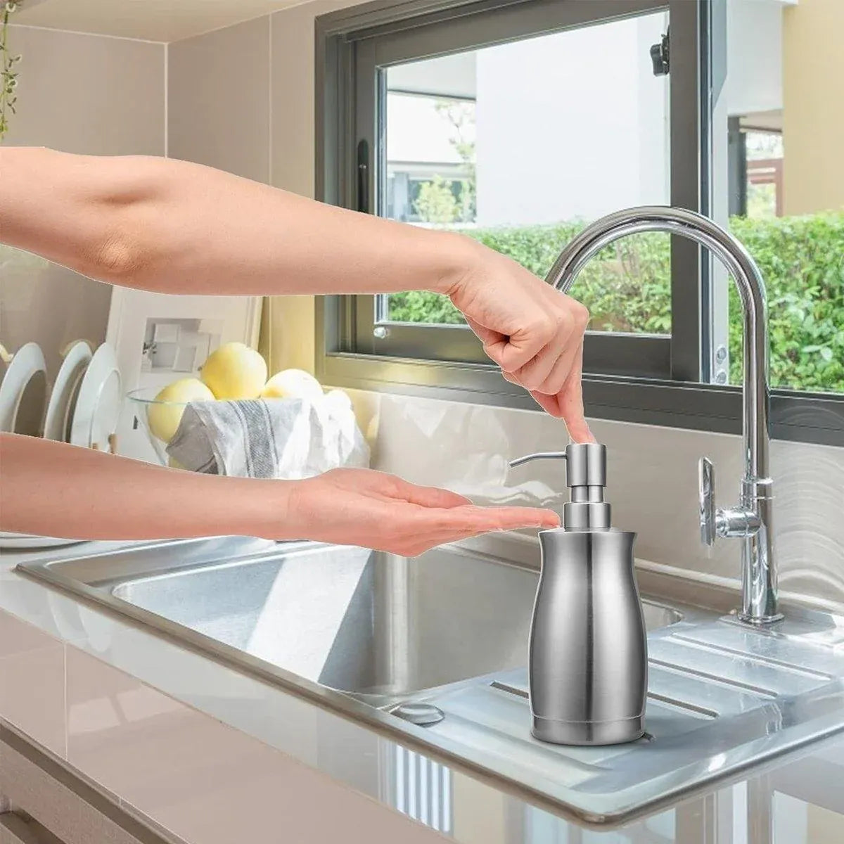 304 Household Stainless Steel Liquid Soap Lotion Shampoo Dispenser Bottle 400ML