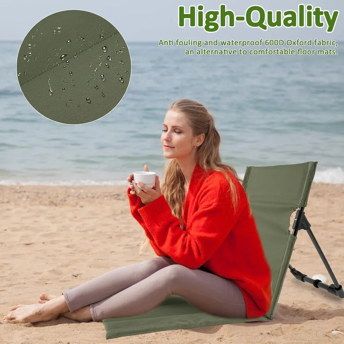 Outdoor Folding Beach Garden Lounge Chair Portable Lawn Chair with Floor Mat