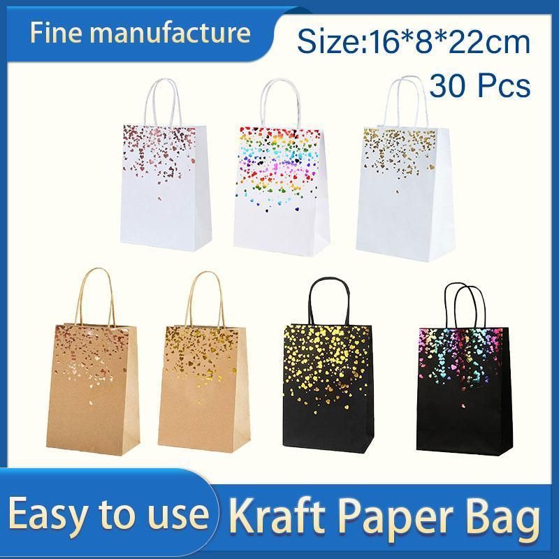 30PCS Kraft Paper Gift Bags Small Love Candy Bags Gold Foil Wedding Party Favors - Kraft Brown-Gold Foil
