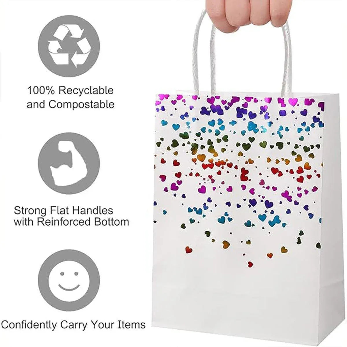 30PCS Kraft Paper Gift Bags Small Love Candy Bags Gold Foil Wedding Party Favors - White-Gold Foil