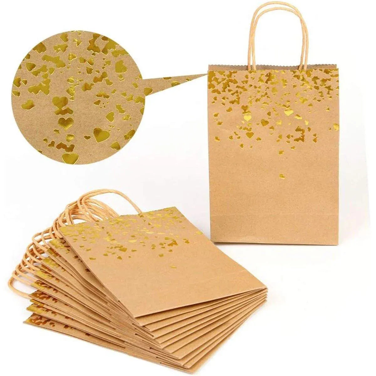 30PCS Kraft Paper Gift Bags Small Love Candy Bags Gold Foil Wedding Party Favors - White-Gold Foil