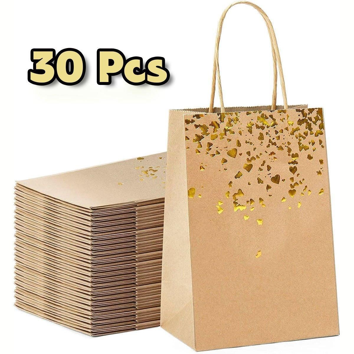 30PCS Kraft Paper Gift Bags Small Love Candy Bags Gold Foil Wedding Party Favors - Black-Gold Foil