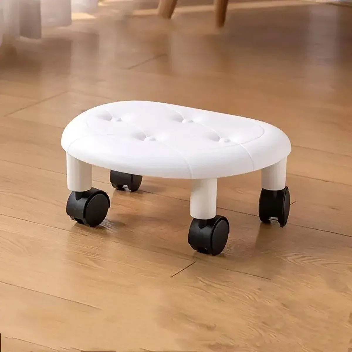 Imitation Leather Low Stool with Wheels Modern Bedroom Living Room Plastic Bench - Blue
