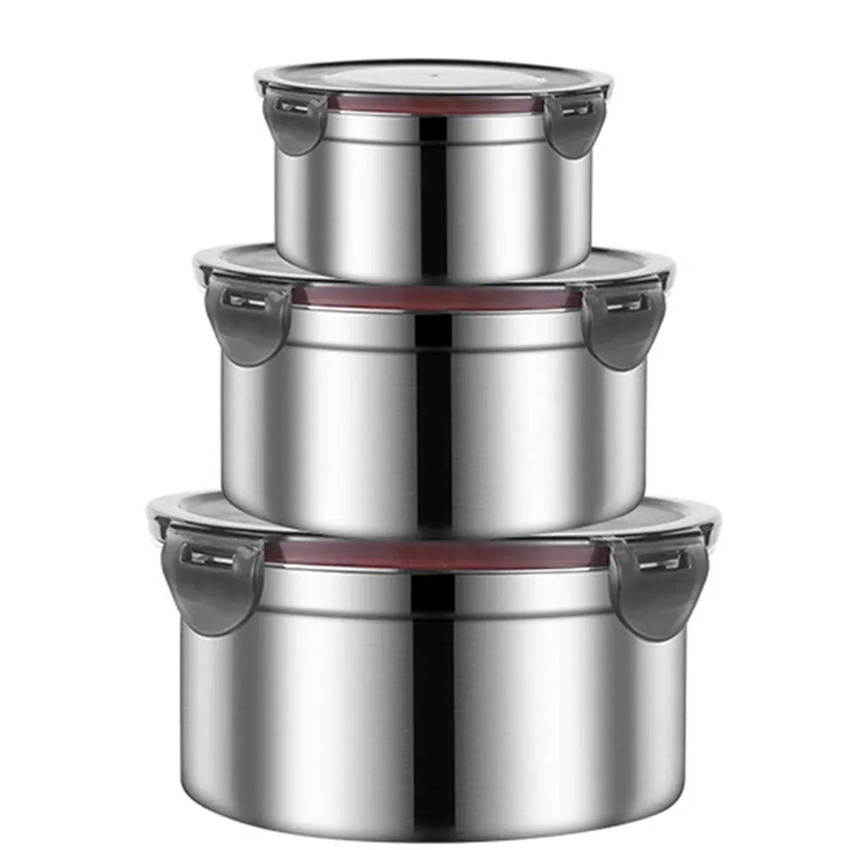 3PCS Stainless Steel Sealed Crisper Storage Box with Lid Round Food Lunch Box - Black