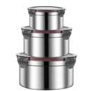 3PCS Stainless Steel Sealed Crisper Storage Box with Lid Round Food Lunch Box - Black