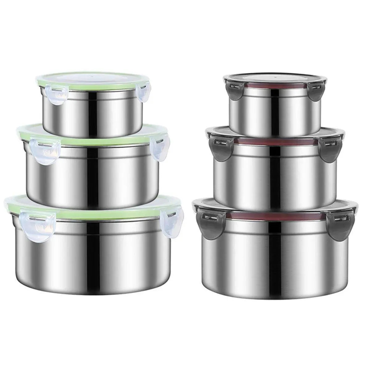 3PCS Stainless Steel Sealed Crisper Storage Box with Lid Round Food Lunch Box - Black