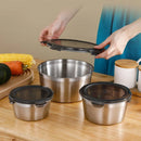 3PCS Stainless Steel Sealed Crisper Storage Box with Lid Round Food Lunch Box - Black