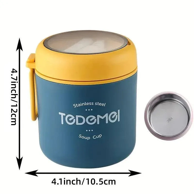 530ml Stainless Steel Insulated Lunch Box Portable Food Storage Mug Soup Meals - Blue