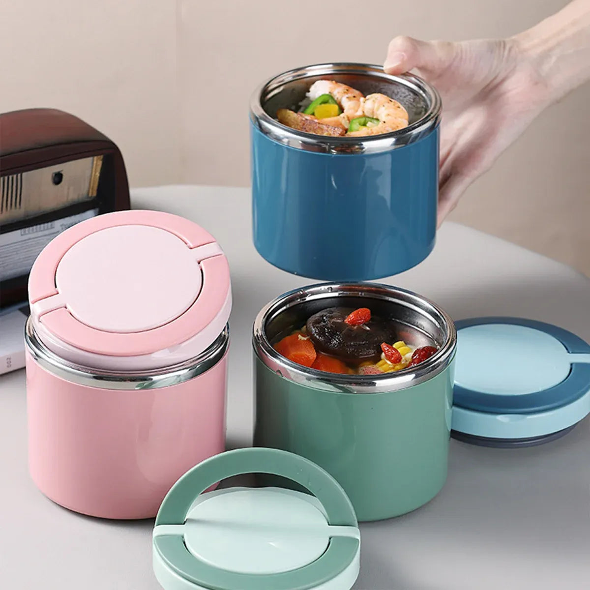 1L Large Capacity Stainless Steel Insulated Lunch Box Food Container Durable - Blue