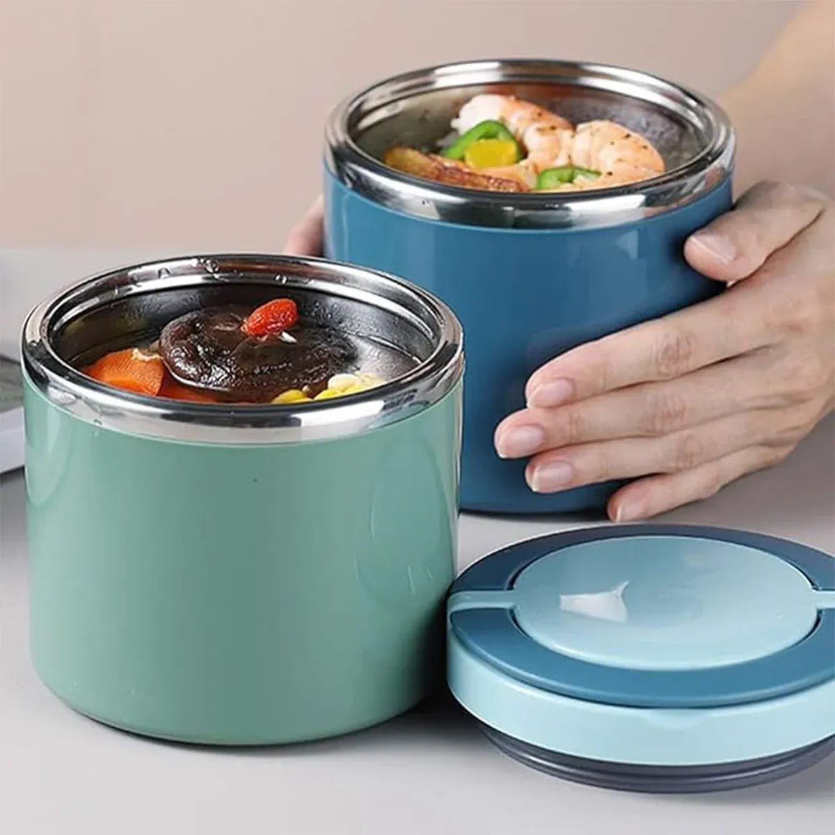 1L Large Capacity Stainless Steel Insulated Lunch Box Food Container Durable - Blue