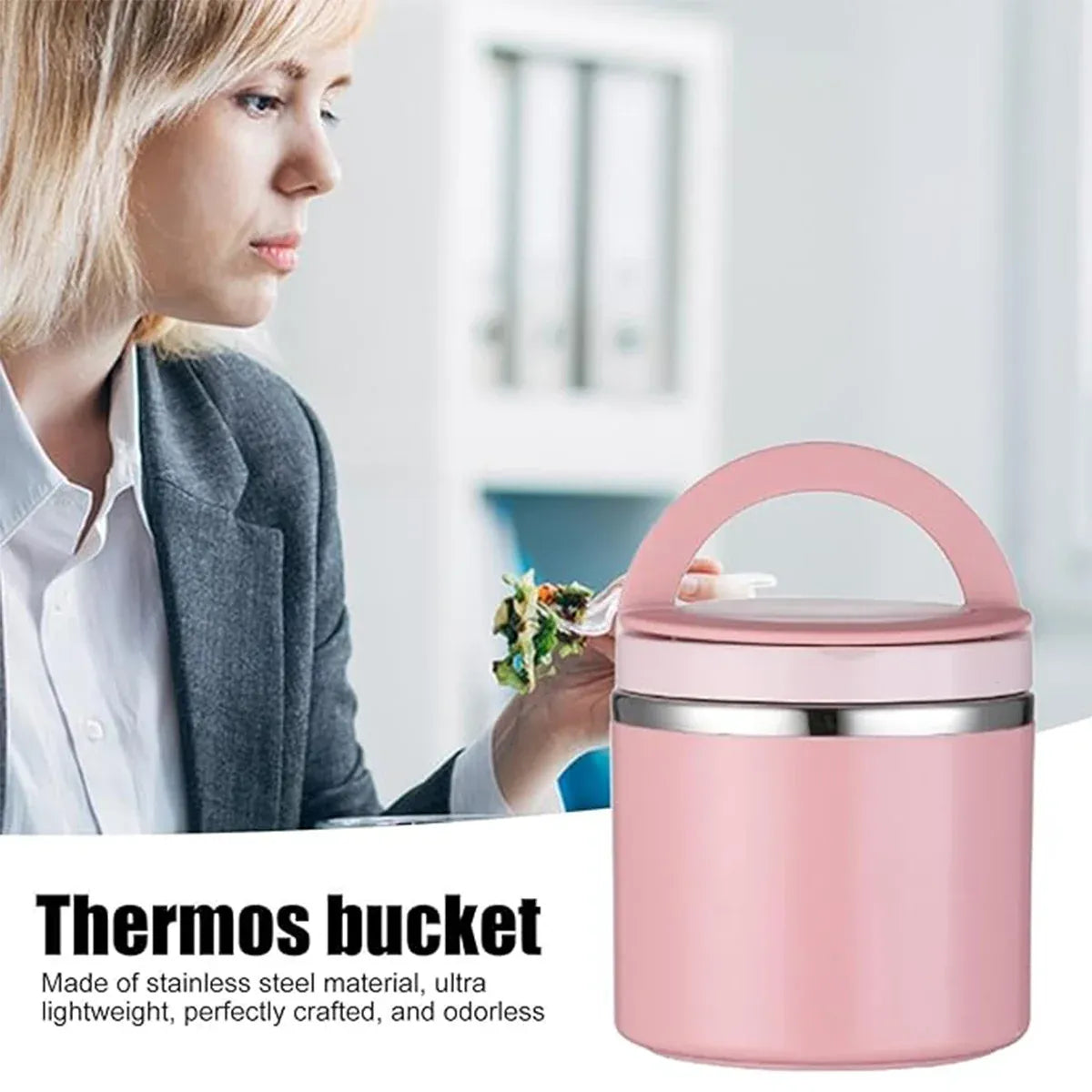 1L Large Capacity Stainless Steel Insulated Lunch Box Food Container Durable - Blue