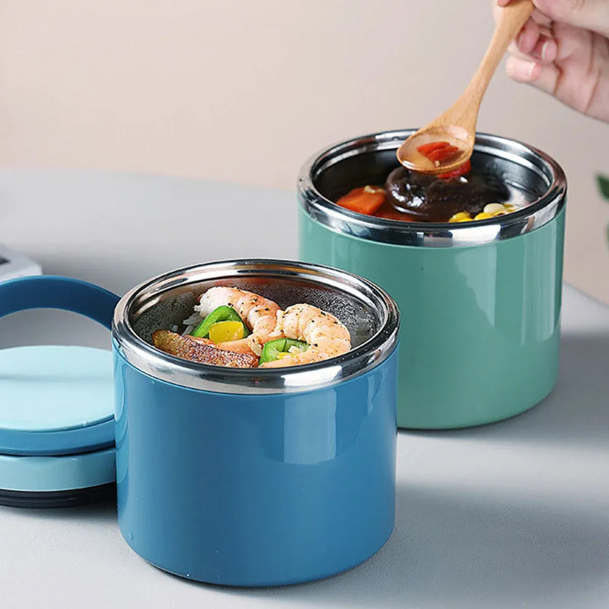 1L Large Capacity Stainless Steel Insulated Lunch Box Food Container Durable - Blue